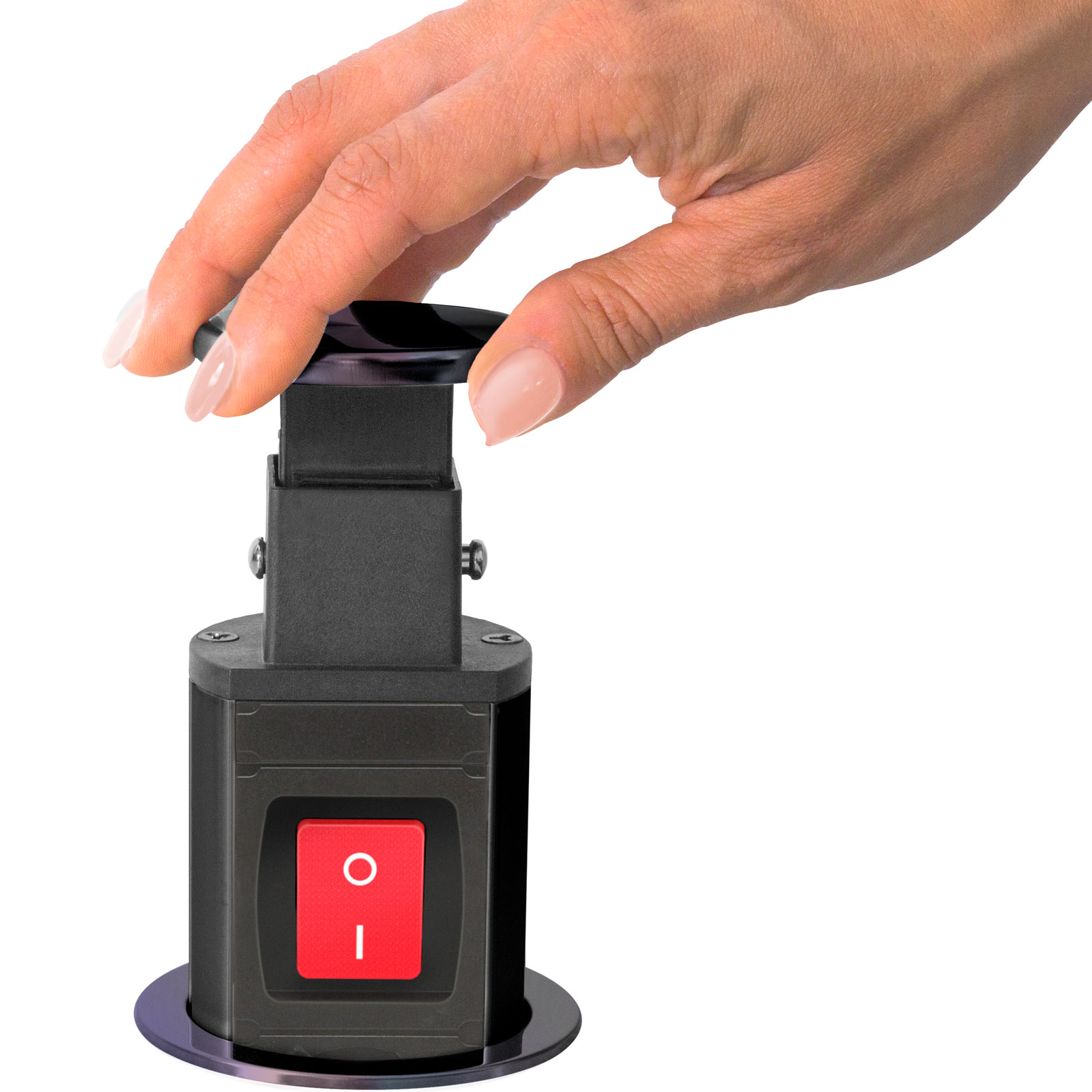 Afbeelding van Pop-up Inbouw Stopcontact 3-voudig met Schakelaar - Kindveilig | 3500W | 1,5m Kabel | Zwart Geborsteld Metaal