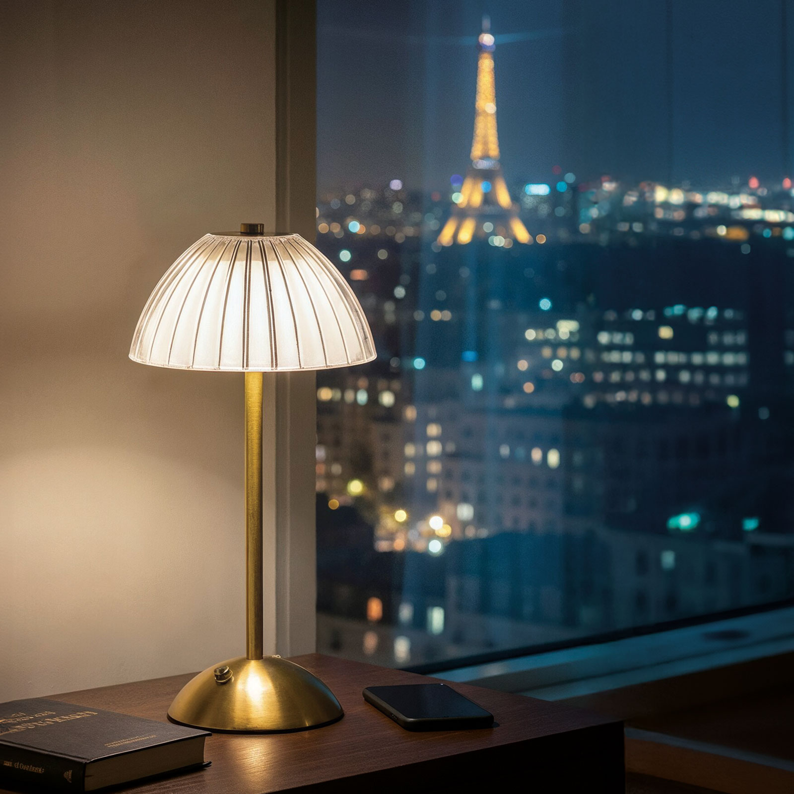 Afbeelding van Tafellamp 'Paris' Goud Metaal 31 cm – Dimbaar – 3 Lichtkleuren (Warm/Neutraal/Koel Wit) –