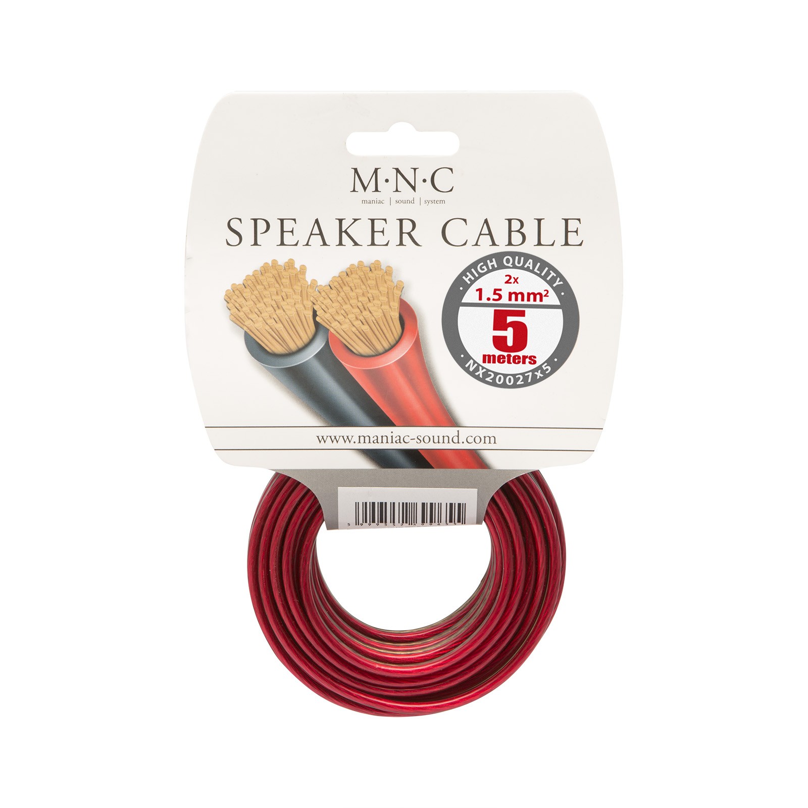 Afbeelding van Speakerkabel 2x 1,5 mm² OFC – 5 Meter – Transparant Rood/Zwart – Audio Kabel voor Speakers &