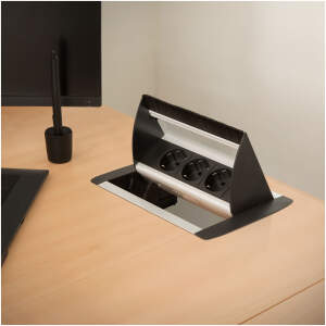 Afbeelding van Inbouw Stekkerdoos voor Bureau - 3-voudig, Kindveilige Stopcontacten, Aluminium Behuizing, Inklapbaar, 3500W,