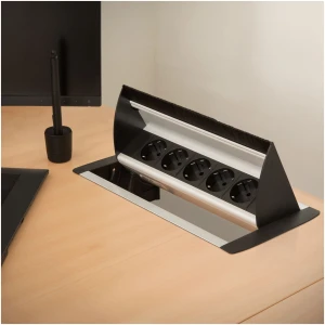 Afbeelding van Inbouw Stekkerdoos voor Bureau - 5-voudig, Kindveilige Stopcontacten, Aluminium Behuizing, Inklapbaar, 3500W,