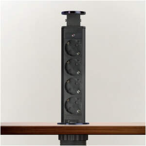 Afbeelding van Pop-up Inbouw Stopcontact - 4-voudig | Kindveilige Stekkerdoos | 3500W | 1,5m Kabel | Zwart Geborsteld Metaal