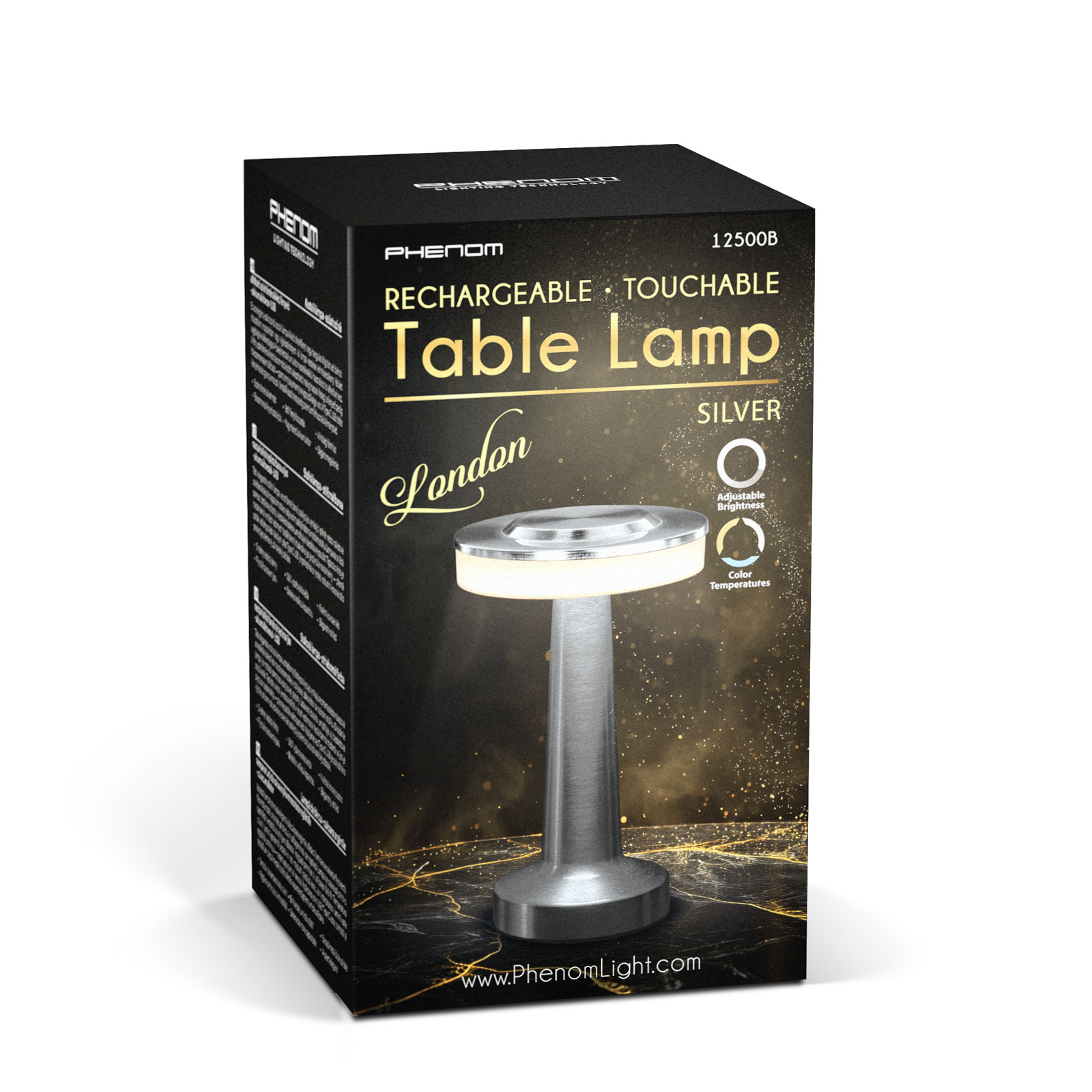 Afbeelding van Tafellamp 'London' Zilver Metaal 20,5 cm – Dimbaar – 3 Lichtkleuren (Warm/Neutraal/Koel Wit)