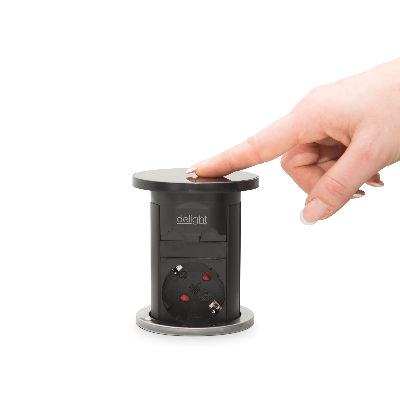 Afbeelding van Gemotoriseerde Pop-up Inbouw Stekkerdoos - Zwart, 3 Childproof Stopcontacten + 2 USB (3,1 A), 3500 W, 230V AC