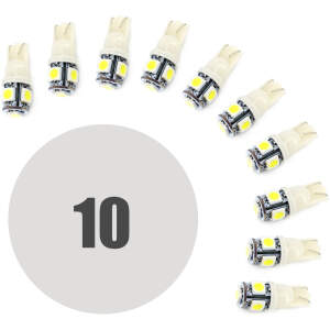 Afbeelding van 10x LED Autolamp T10 - 90 Lumen 6000K - 5x SMD 1,25W 12V - Lange Levensduur 50.000u - Helder Wit Licht 10