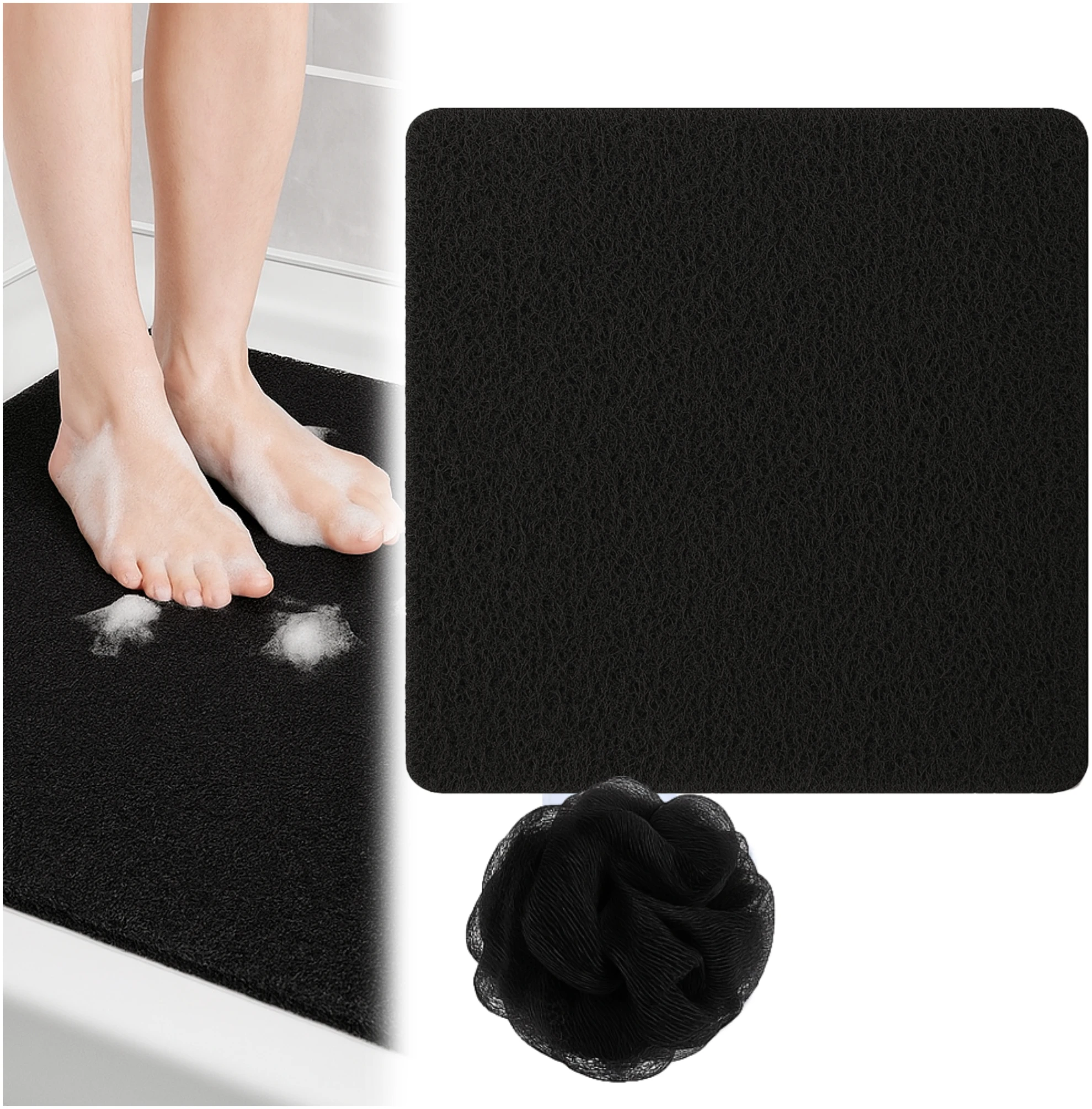 Afbeelding van HSXL - Antislipmat Douche Zacht & Waterdoorlatend - 60x60CM - Incl. Netspons - Antislip Douchemat Zwart