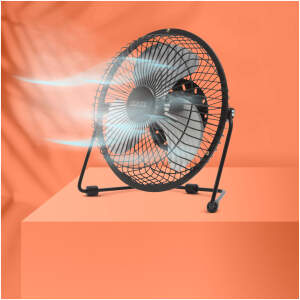 Afbeelding van USB Mini Ventilator - Zwarte Bureauventilator Met 180° Draaibare Kop - 18 cm Diameter - Roestvrijstalen