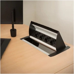 Afbeelding van Inbouw Stekkerdoos voor Bureau - 4-voudig, Kindveilige Stopcontacten, Aluminium Behuizing, Inklapbaar, 3500W,
