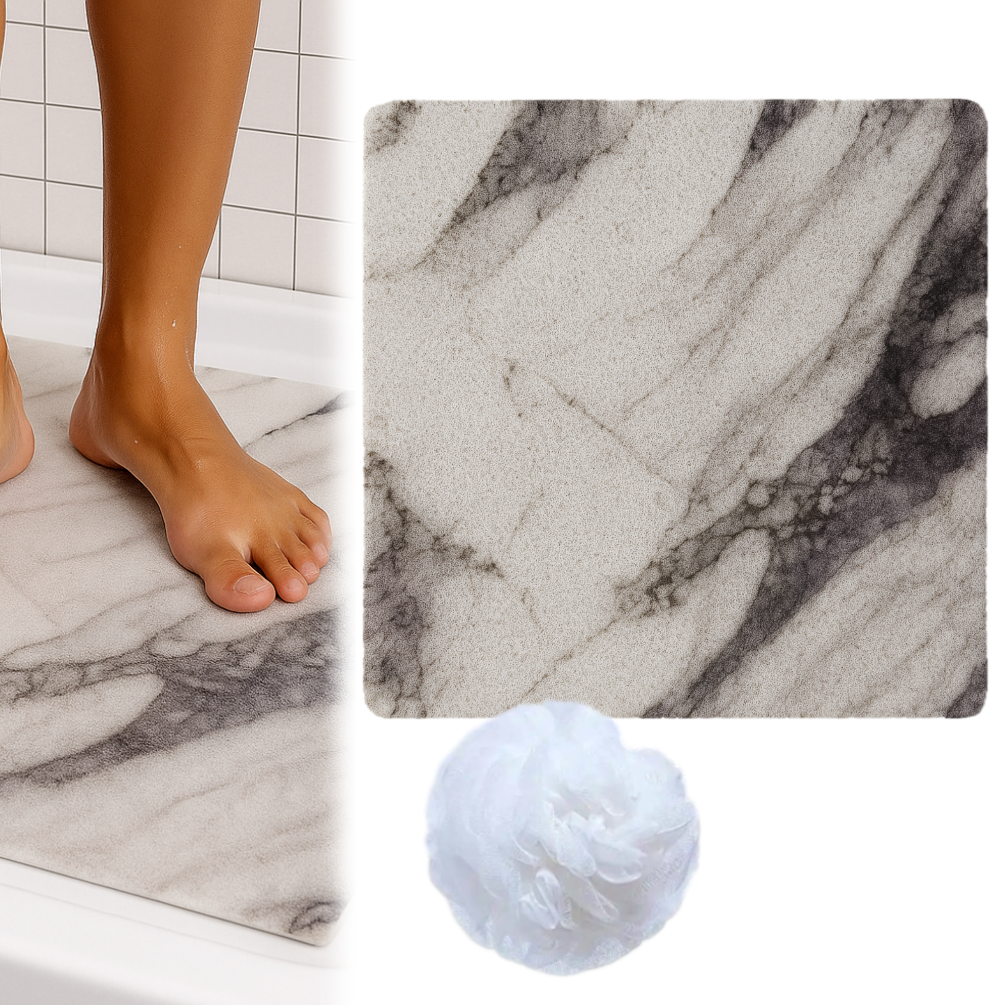 Afbeelding van HSXL - Antislipmat Douche Zacht & Waterdoorlatend - 60x60CM - Incl. Netspons - Antislip Douchemat Wit