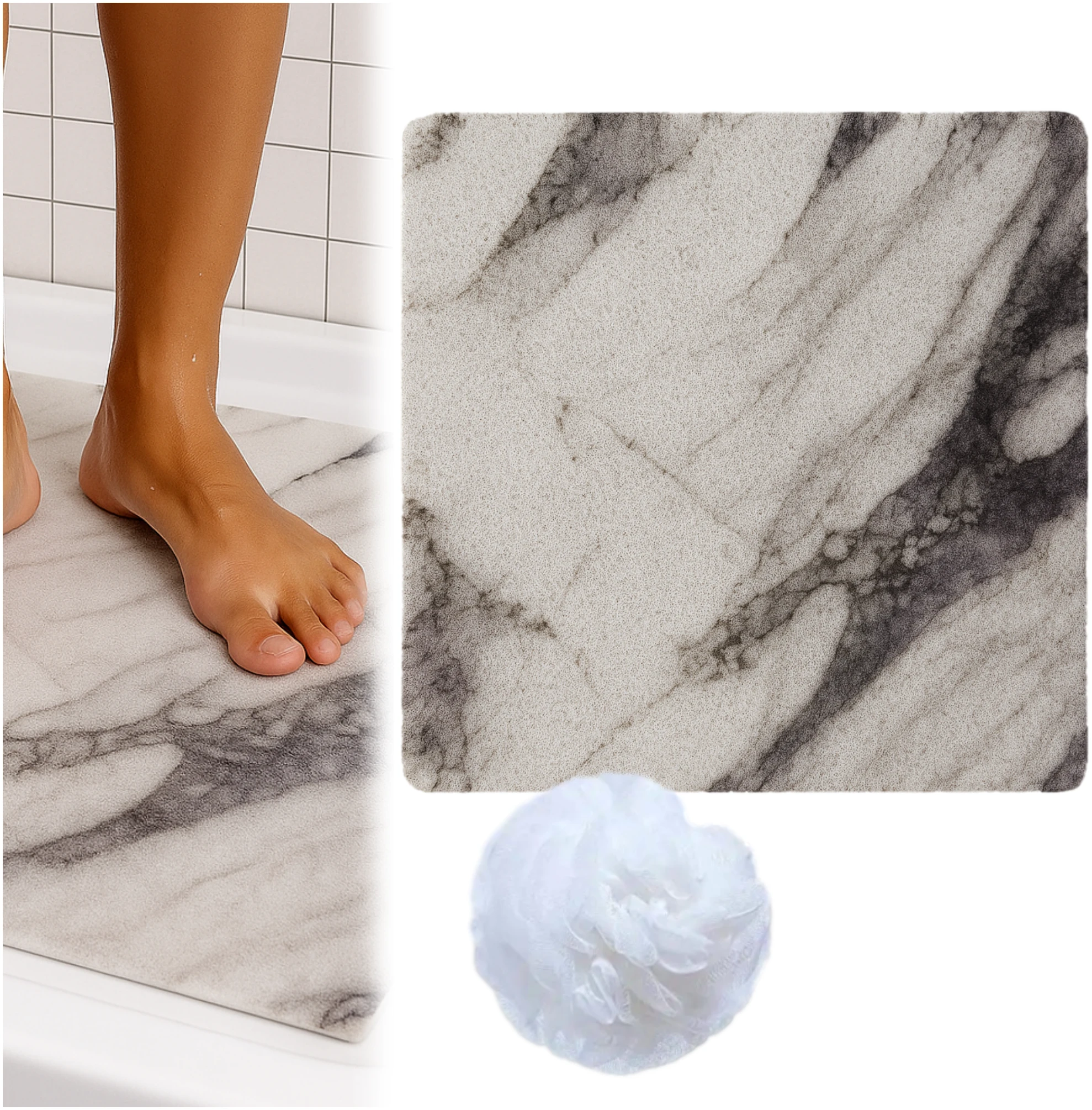 Afbeelding van HSXL - Antislipmat Douche Zacht & Waterdoorlatend - 60x60CM - Incl. Netspons - Antislip Douchemat Wit