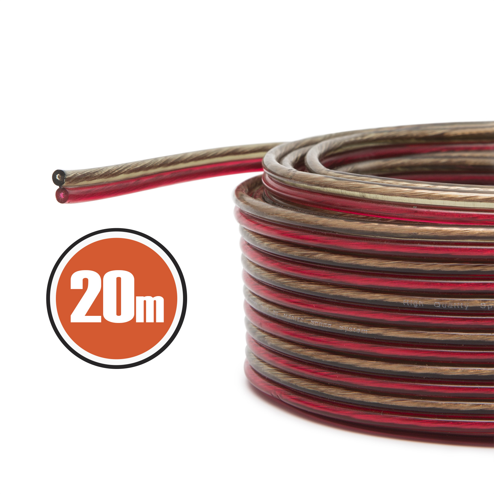 Afbeelding van Speakerkabel 2x 0,5 mm² OFC – 20 Meter – Transparant Rood/Zwart – Audio Kabel voor Speakers &