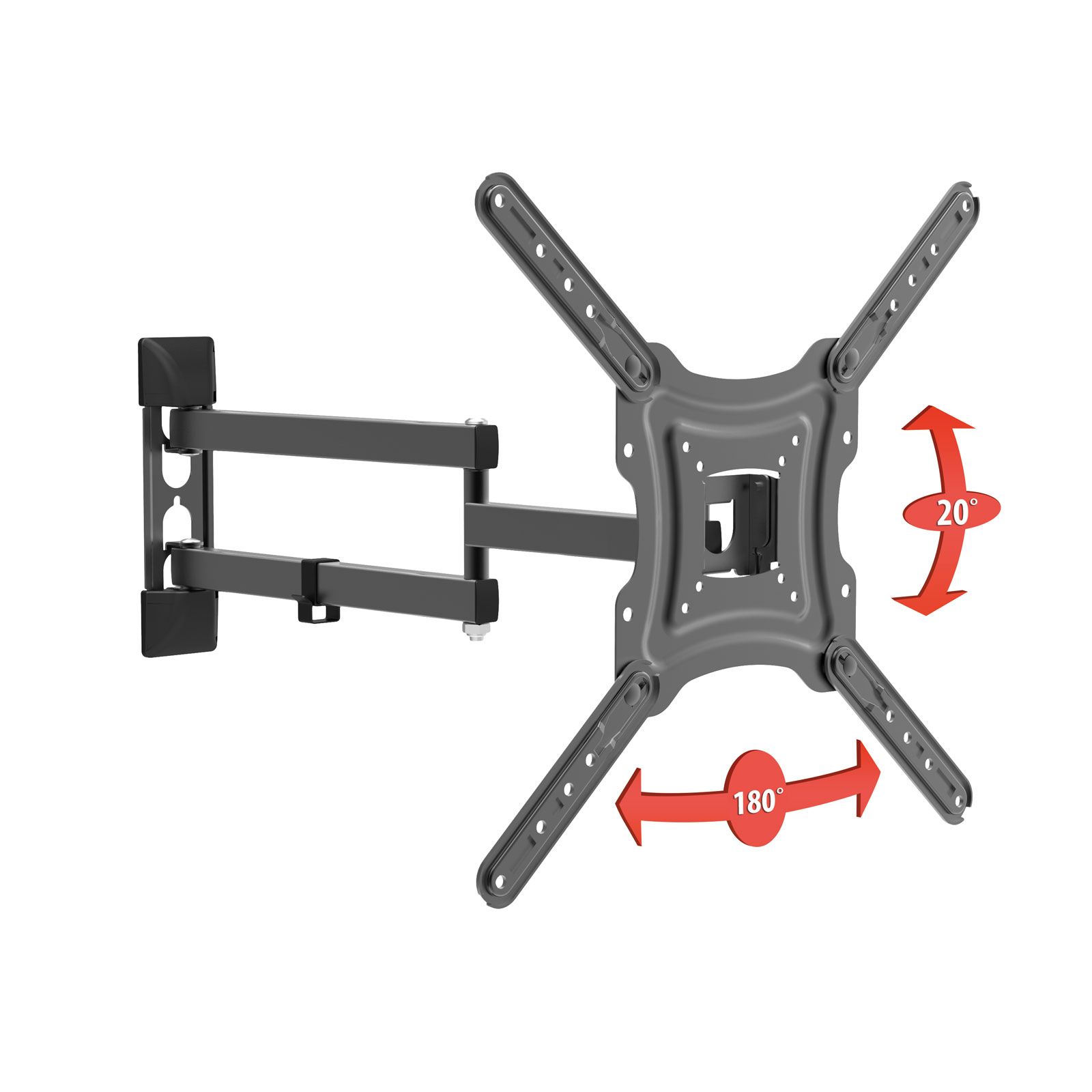 Afbeelding van Draaibare TV-wandbeugel met arm - geschikt voor 32” tot 55” schermen - VESA 75x75 tot 400x400 mm - max.