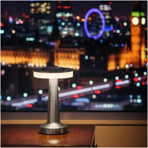 Afbeelding van Tafellamp 'London' Zilver Metaal 20,5 cm – Dimbaar – 3 Lichtkleuren (Warm/Neutraal/Koel Wit)
