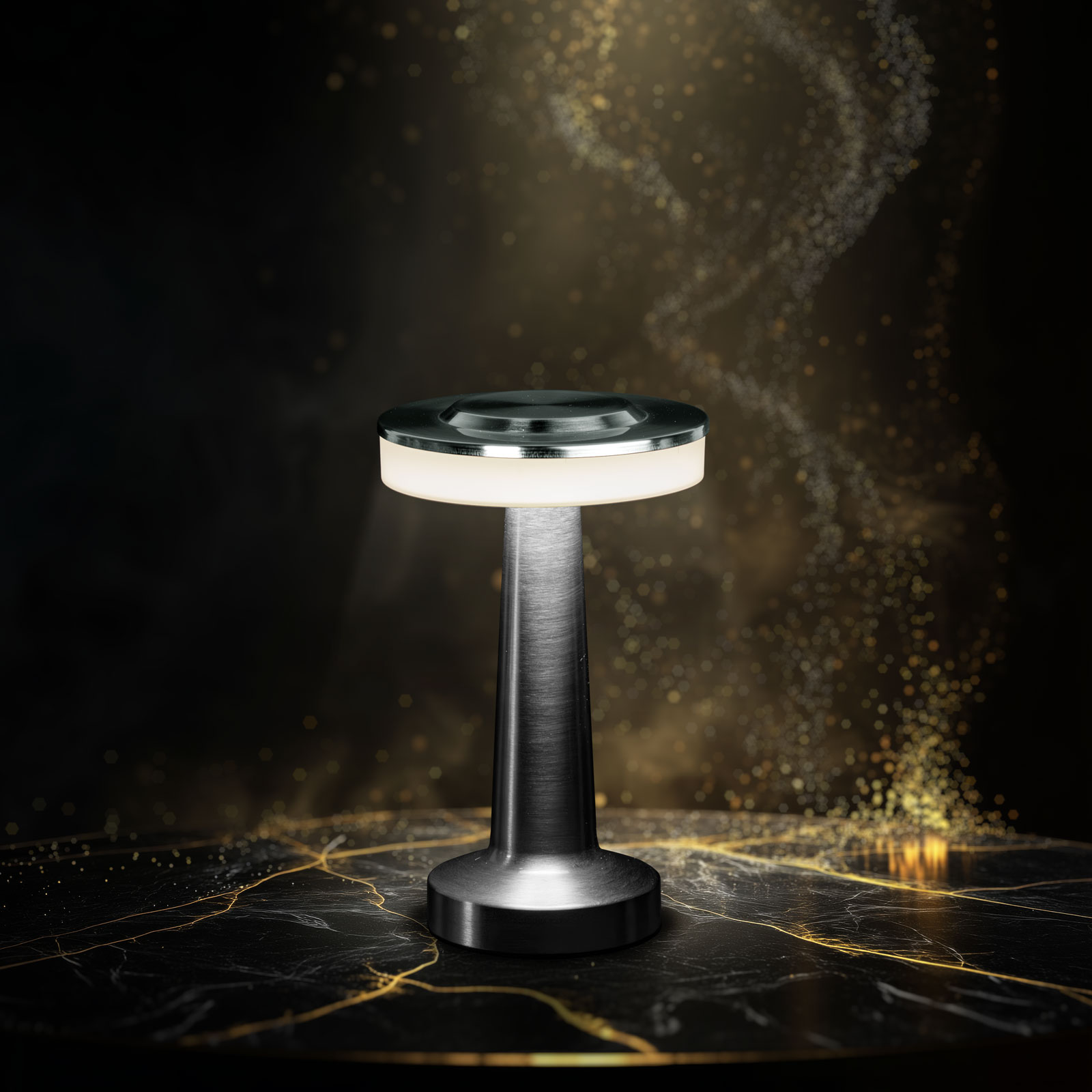 Afbeelding van Tafellamp 'London' Zilver Metaal 20,5 cm – Dimbaar – 3 Lichtkleuren (Warm/Neutraal/Koel Wit)