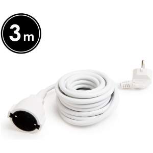 Afbeelding van Verlengsnoer - 3 m - Wit - 90° Stekker - CEE 7/7 naar Schuko CEE 7/4 - 3×1,5 mm² H05VV-F - 250V AC -
