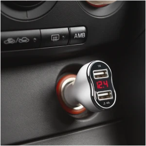 Afbeelding van Autolader sigarettenaansteker - 2x USB (2,4A + 1A) met voltmeter & ampèremeter - LED-display - 12-24V -