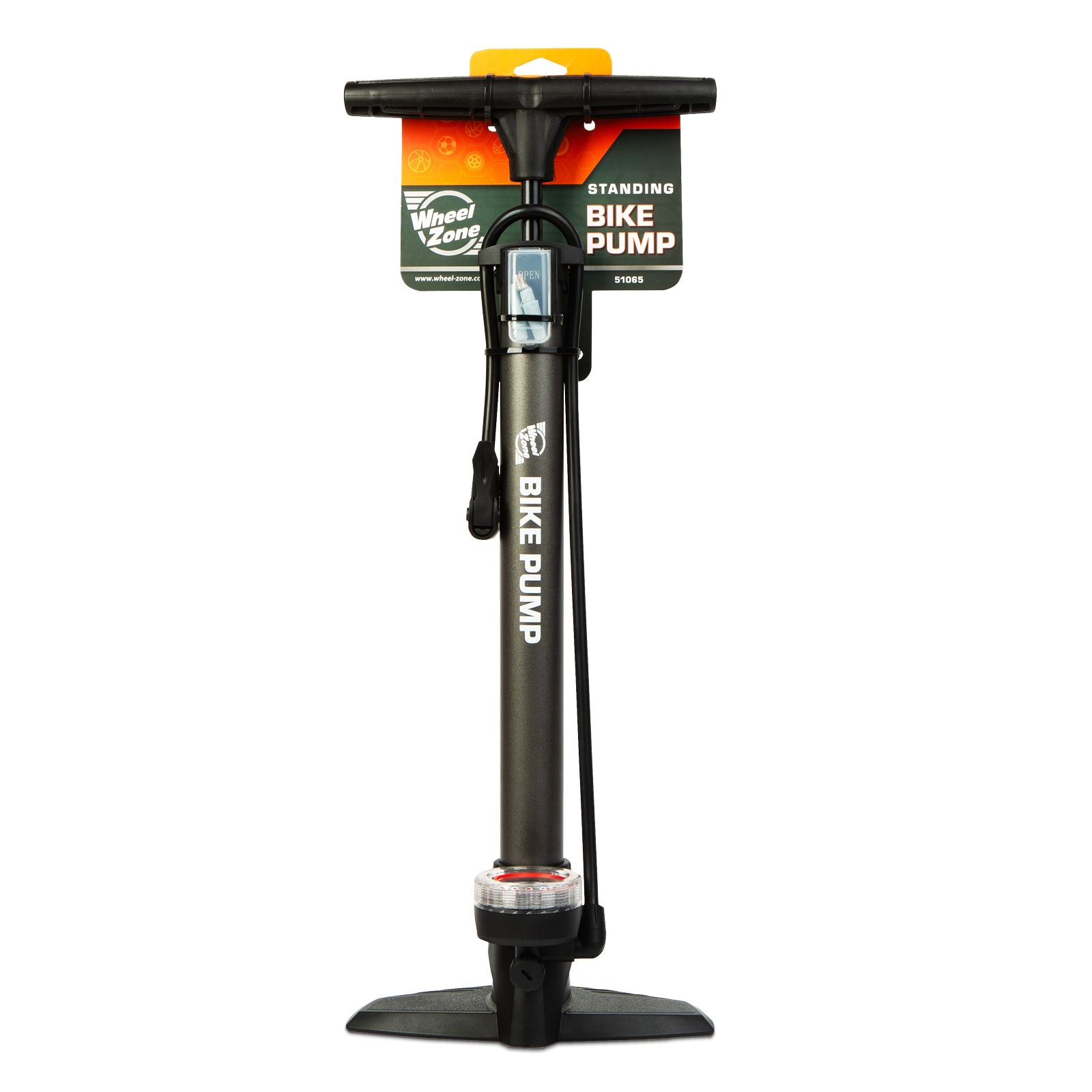Afbeelding van Hand Fietspomp 50cm - Zwart - Tot 120 PSI met Drukmeter - Robuust & Universeel - Geschikt voor MTB,