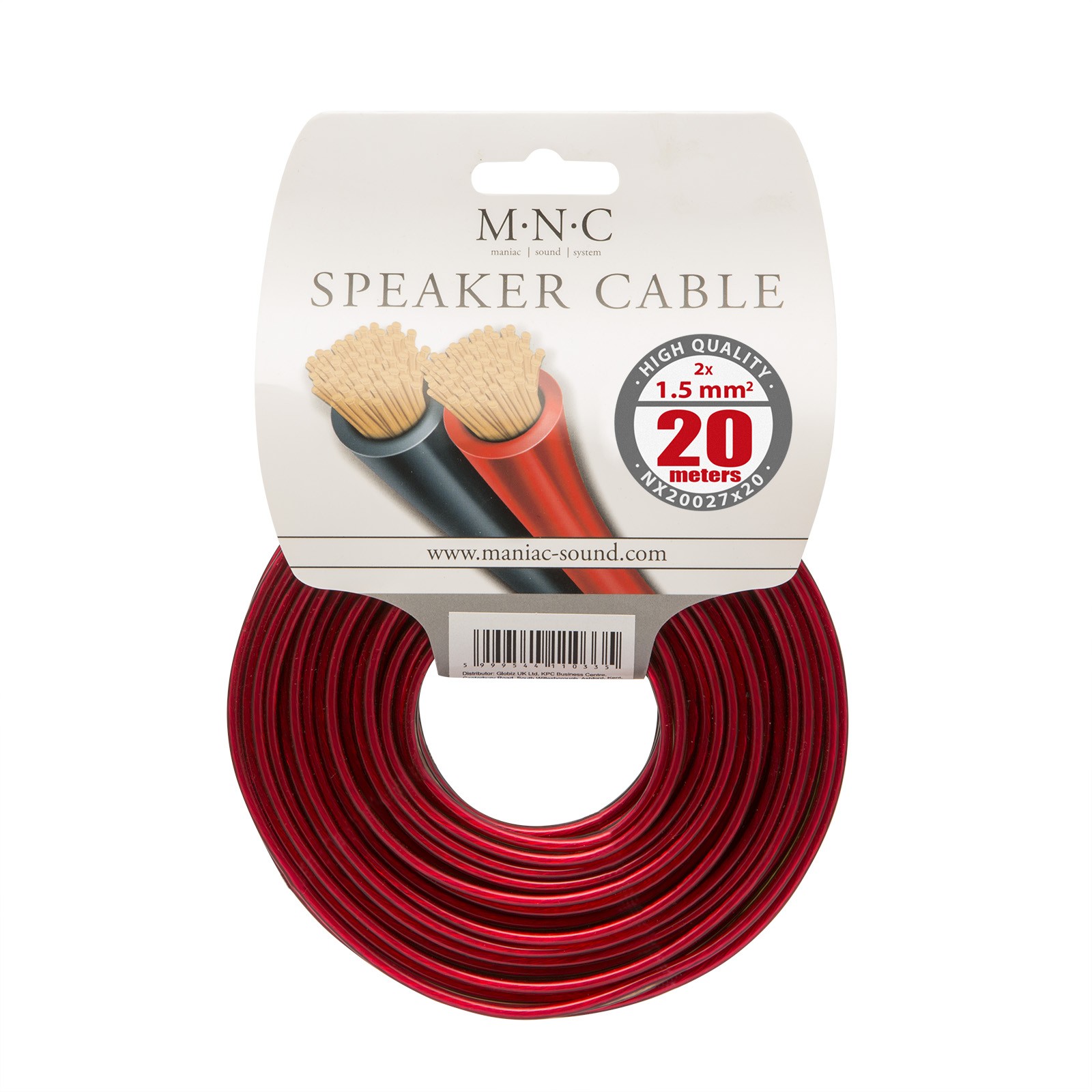Afbeelding van Speakerkabel 2x 1,5 mm² OFC – 20 Meter – Transparant Rood/Zwart – Audio Kabel voor Speakers &