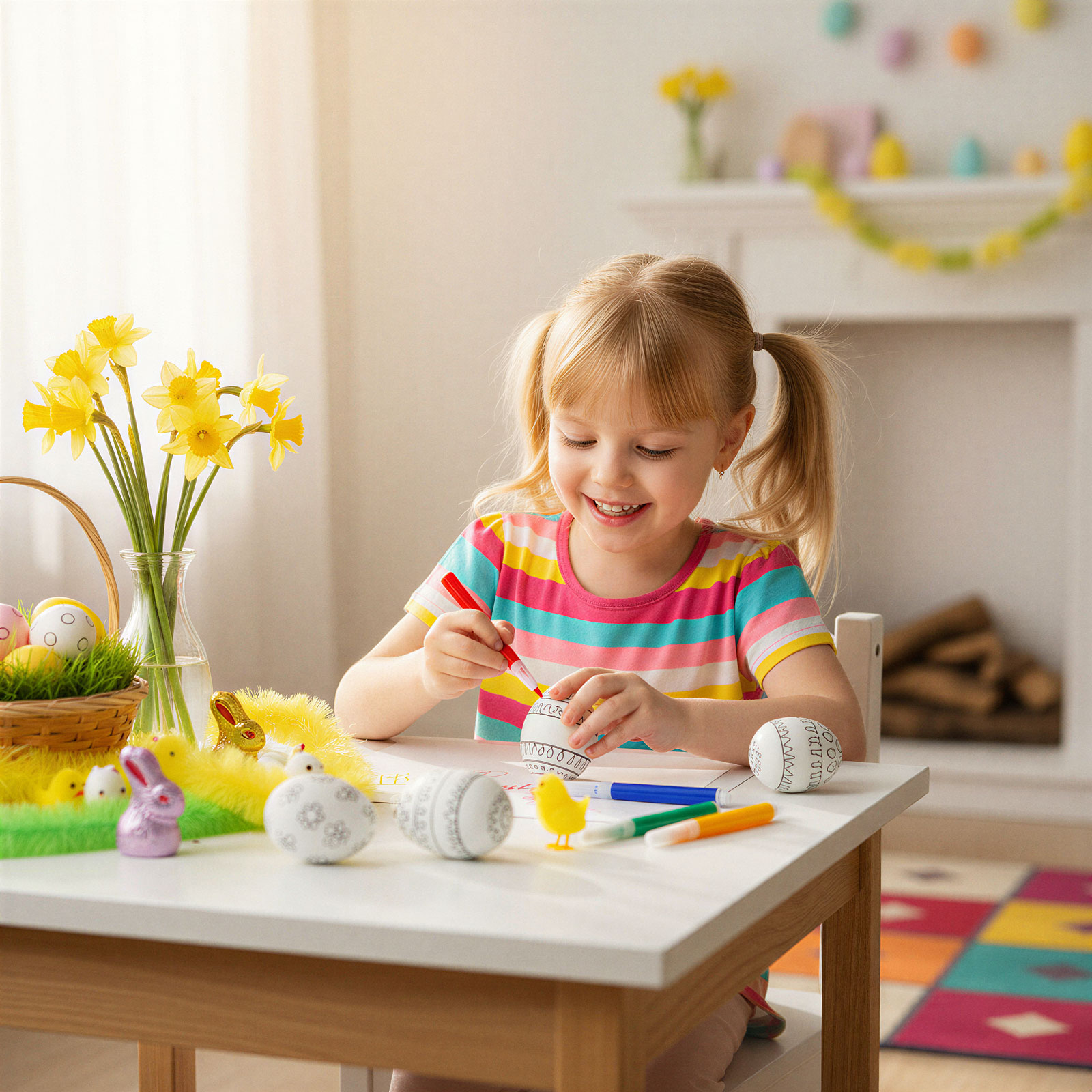 Afbeelding van Paaseieren Versier Set – 6 Stuks met Stiften – DIY Knutselset Pasen – Creatief Schilderen voor Kinderen