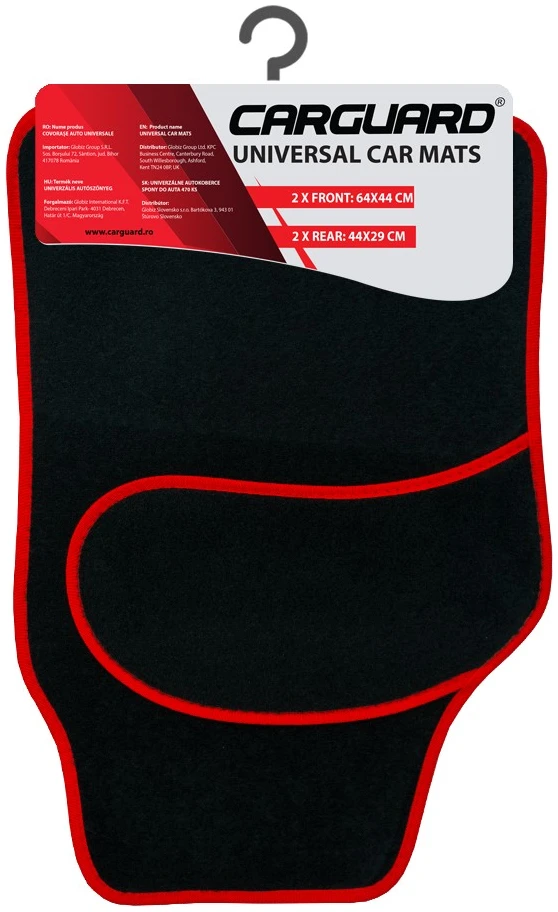 Afbeelding van Carguard Automatten Universeel 4-delig - Zwart met Rode Bies - Stoffen Vloermatten - Voor en Achter - 0207