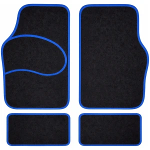 Afbeelding van Carguard Automatten Universeel 4-delig - Zwart met Blauwe Bies - Stoffen Vloermatten - Voor en Achter - 0213