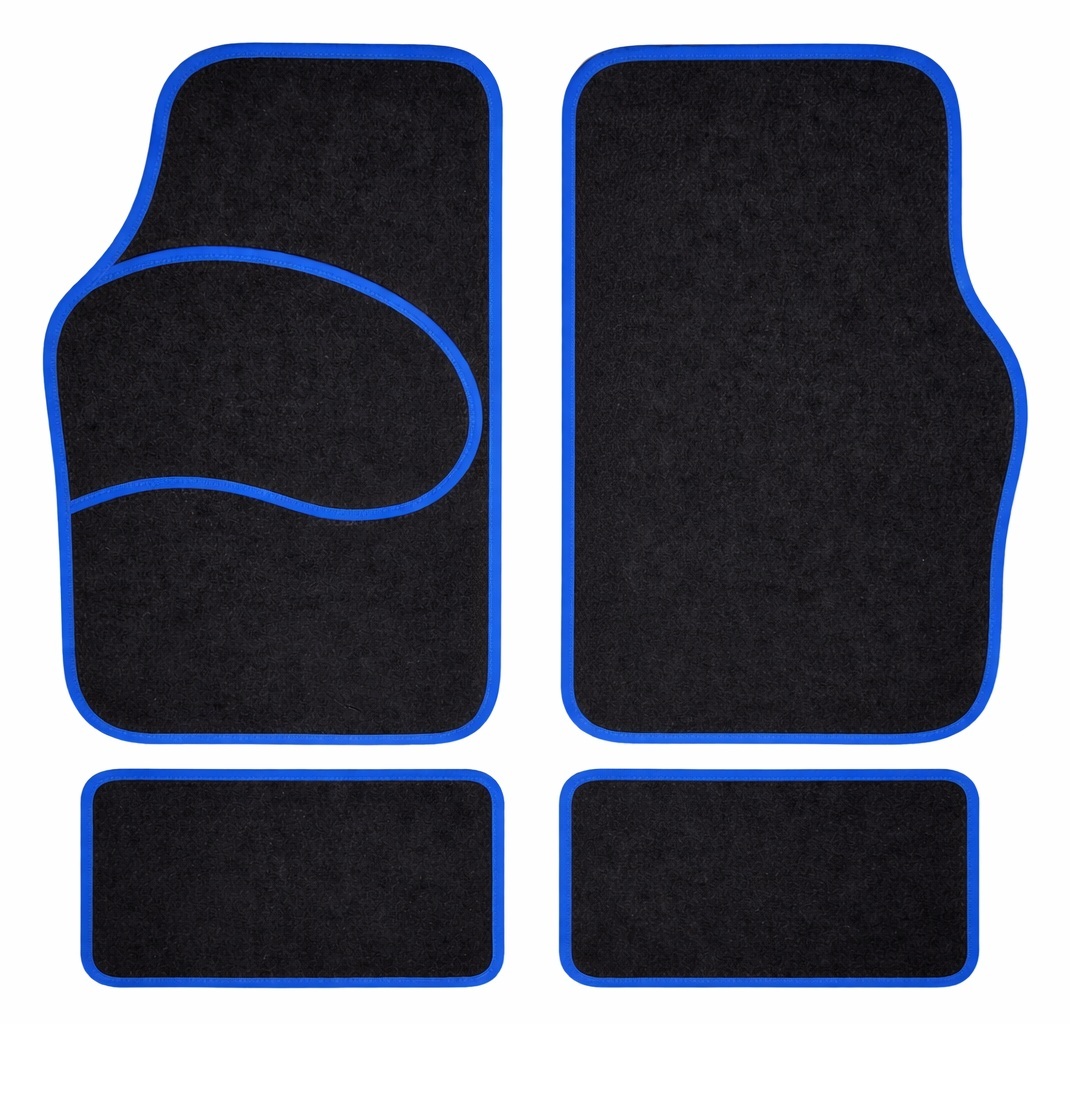 Afbeelding van Carguard Automatten Universeel 4-delig - Zwart met Blauwe Bies - Stoffen Vloermatten - Voor en Achter - 0213