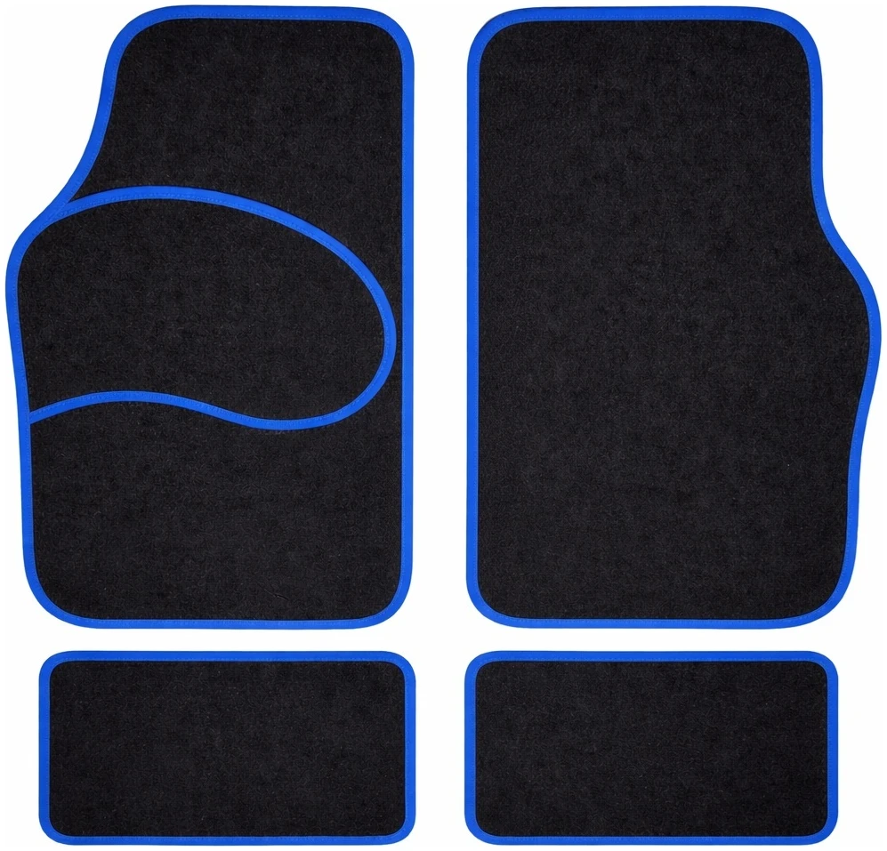 Afbeelding van Carguard Automatten Universeel 4-delig - Zwart met Blauwe Bies - Stoffen Vloermatten - Voor en Achter - 0213