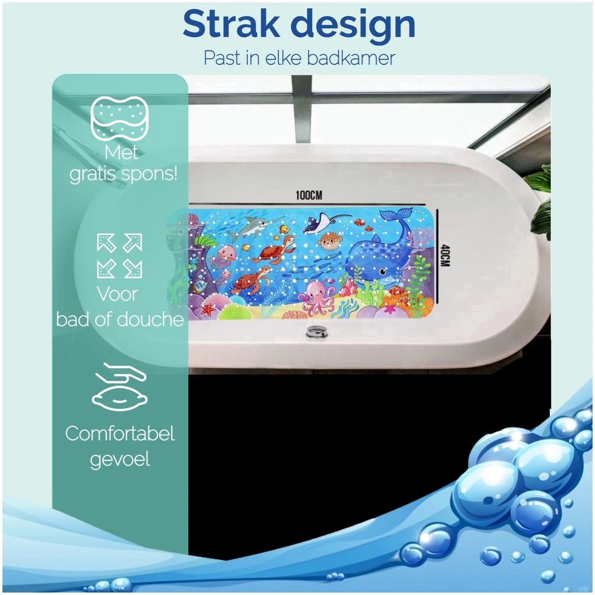 Afbeelding van HSXL - Antislipmat - 100x40CM - Incl. Netspons - Antislip Douchemat / Badmat voor Kinderen met Zuignappen –