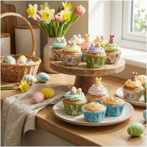 Afbeelding van Muffin Cups Pasen 100 Stuks – Cupcake Vormpjes 4 Designs – Bakvormpjes Papier – Bloemen & Vlinder