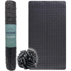 Afbeelding van HSXL - Antislipmat - 70x40CM - Incl. Netspons - Antislip Douchemat / Badmat Zwart met Zuignappen – Mat voor