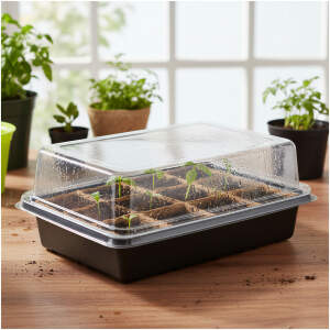 Afbeelding van Kweekbak met Deksel 12 Vaks – Zaaibak met Transparante Kap – Kweektray 20 cm – Voor Zaden, Groenten