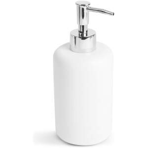 Afbeelding van Zeepdispenser – Zeeppompje Mat Wit / Zilver – 300 ml – Resin – Ø7,4 x 17,5 cm – Badkamer