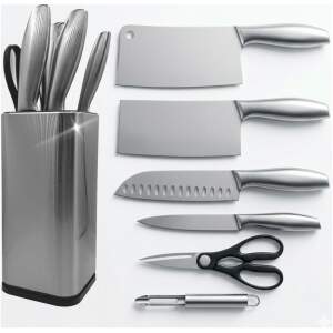 Afbeelding van Messenset met Messenblok – 7-delig – RVS Keukenmessen met Houder – Zwart/Zilver – Hakmes, Santoku