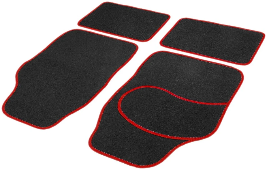 Afbeelding van Carguard Automatten Universeel 4-delig - Zwart met Rode Bies - Stoffen Vloermatten - Voor en Achter - 17c0