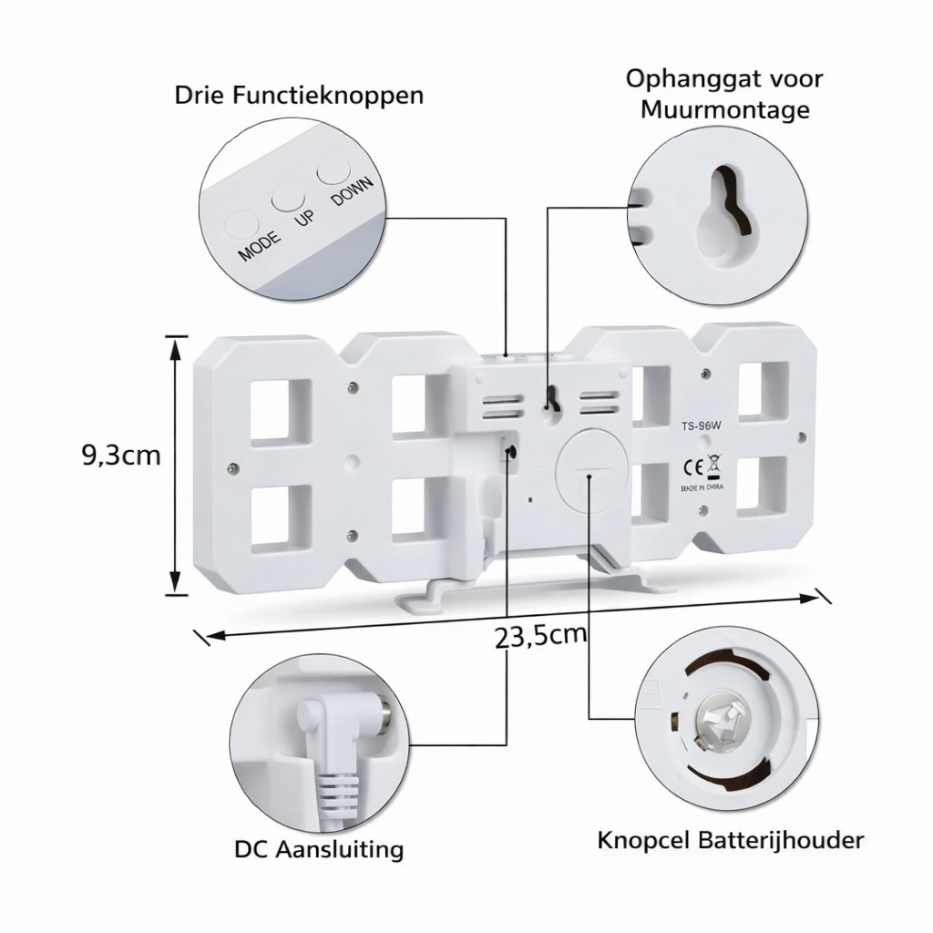 Afbeelding van Digitale LED Klok Wekker met Rood Licht - op USB (incl.) - Tafelklok voor Slaapkamer - Game Kamer - 24 x 9,4