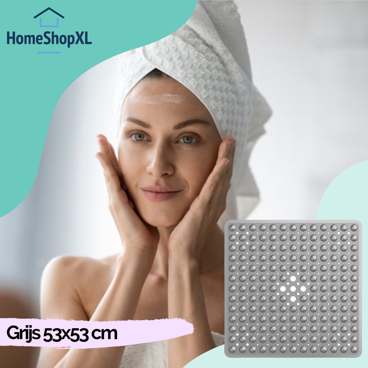 Afbeelding van HSXL - Antislipmat - 53x53CM - Incl. Netspons - Antislip Douchemat Grijs met Zuignappen – Anti Slip Douche