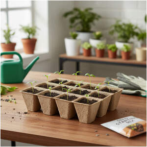 Afbeelding van Kweekpotjes Set 4 Stuks – Zaaibak met Potjes – Biologisch Afbreekbaar – Voor Zaden, Groenten &