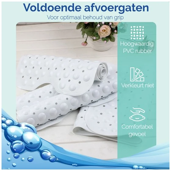 Afbeelding van HSXL - Antislipmat - 100x40CM - Incl. Netspons - Antislip Douchemat / Badmat Wit met Zuignappen – Mat voor