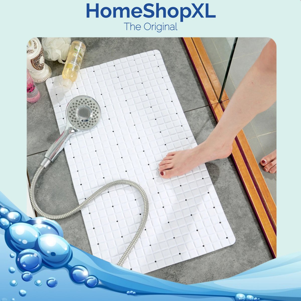 Afbeelding van HSXL - Antislipmat - 70x40CM - Incl. Netspons - Antislip Douchemat / Badmat Wit met Zuignappen – Mat voor