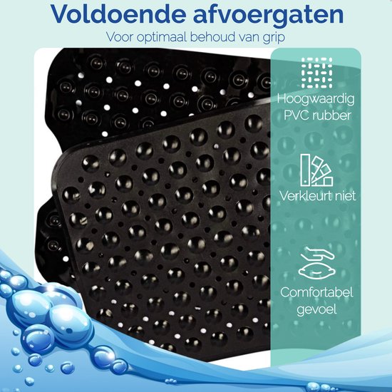 Afbeelding van HSXL - Antislipmat - 100x40CM - Incl. Netspons - Antislip Douchemat / Badmat Zwart met Zuignappen – Mat
