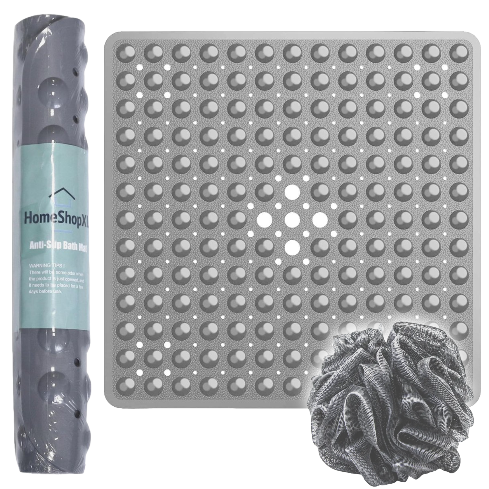 Afbeelding van HSXL - Antislipmat - 53x53CM - Incl. Netspons - Antislip Douchemat Grijs met Zuignappen – Anti Slip Douche