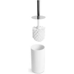 Afbeelding van Toiletborstel met Houder – WC Borstel Set – Wit / Zilver – Resin – Ø9,5 x 35,5 cm – Badkamer