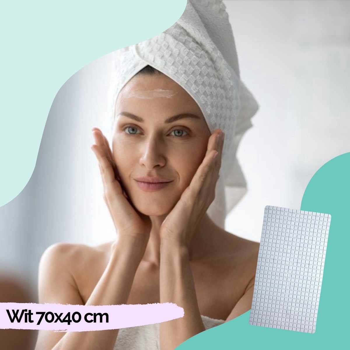 Afbeelding van HSXL - Antislipmat - 70x40CM - Incl. Netspons - Antislip Douchemat / Badmat Wit met Zuignappen – Mat voor