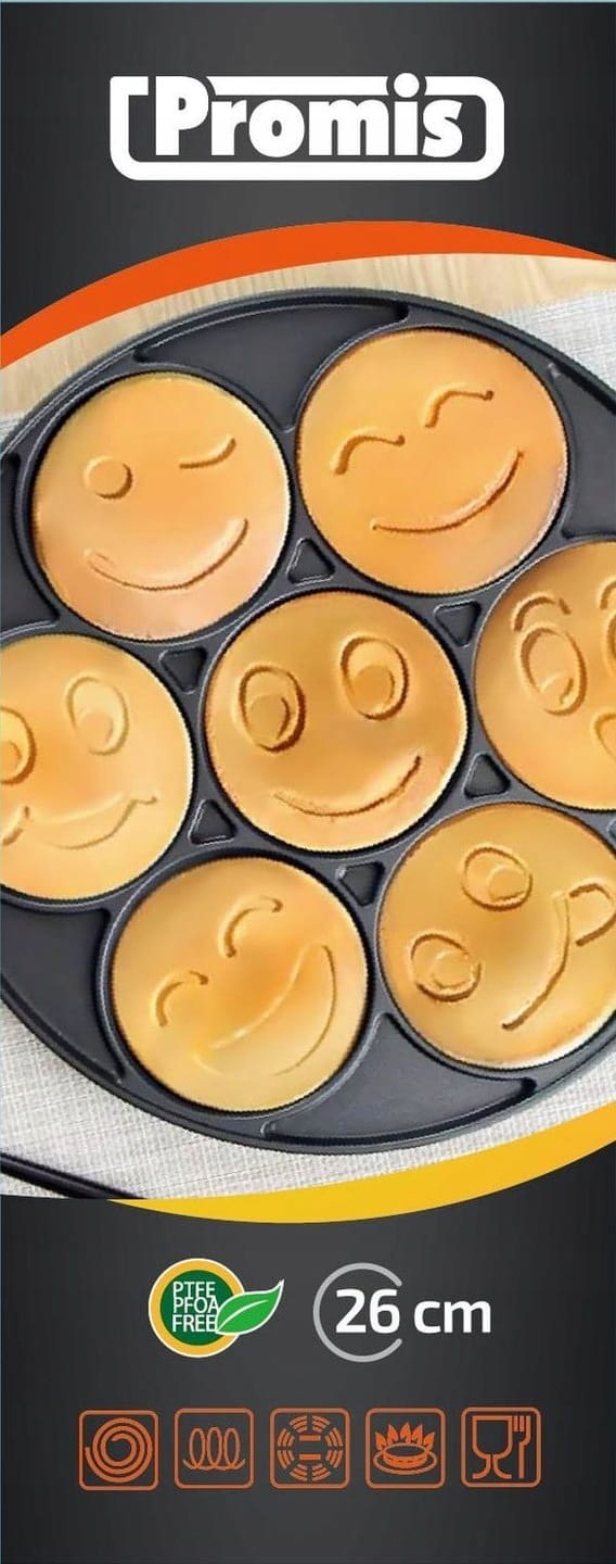 Afbeelding van Pannenkoekenpan Smiley / Emoji – Pancake Pan 7 Stuks – Antiaanbak – Geschikt voor Gas, Keramisch,