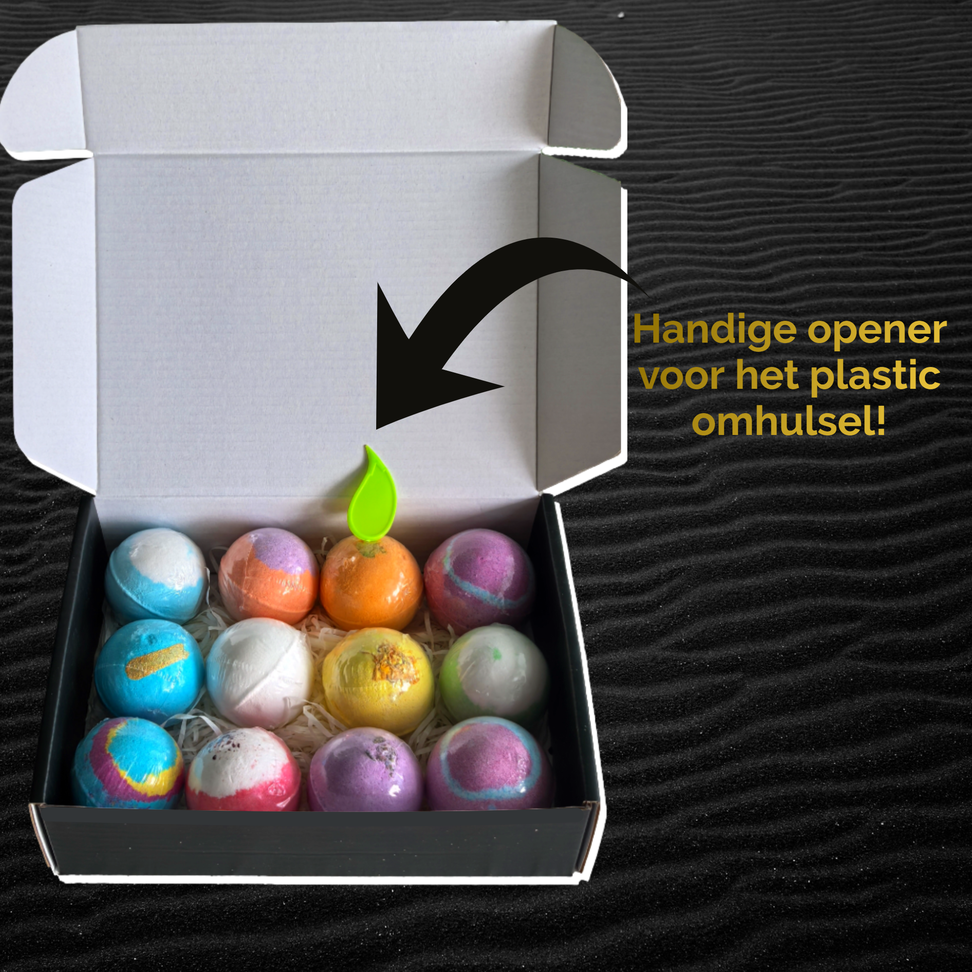 Afbeelding van 12x Bruisballen Bad + 1x Badbom Opener Cadeauset (Badbommen/Bath Bombs) – Badballen Handgemaakt,