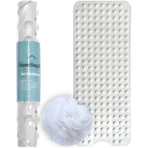 Afbeelding van HSXL - Antislipmat - 100x40CM - Incl. Netspons - Antislip Douchemat / Badmat Wit met Zuignappen – Mat voor