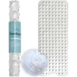 Afbeelding van HSXL - Antislipmat - 100x40CM - Incl. Netspons - Antislip Douchemat / Badmat Wit met Zuignappen – Mat voor