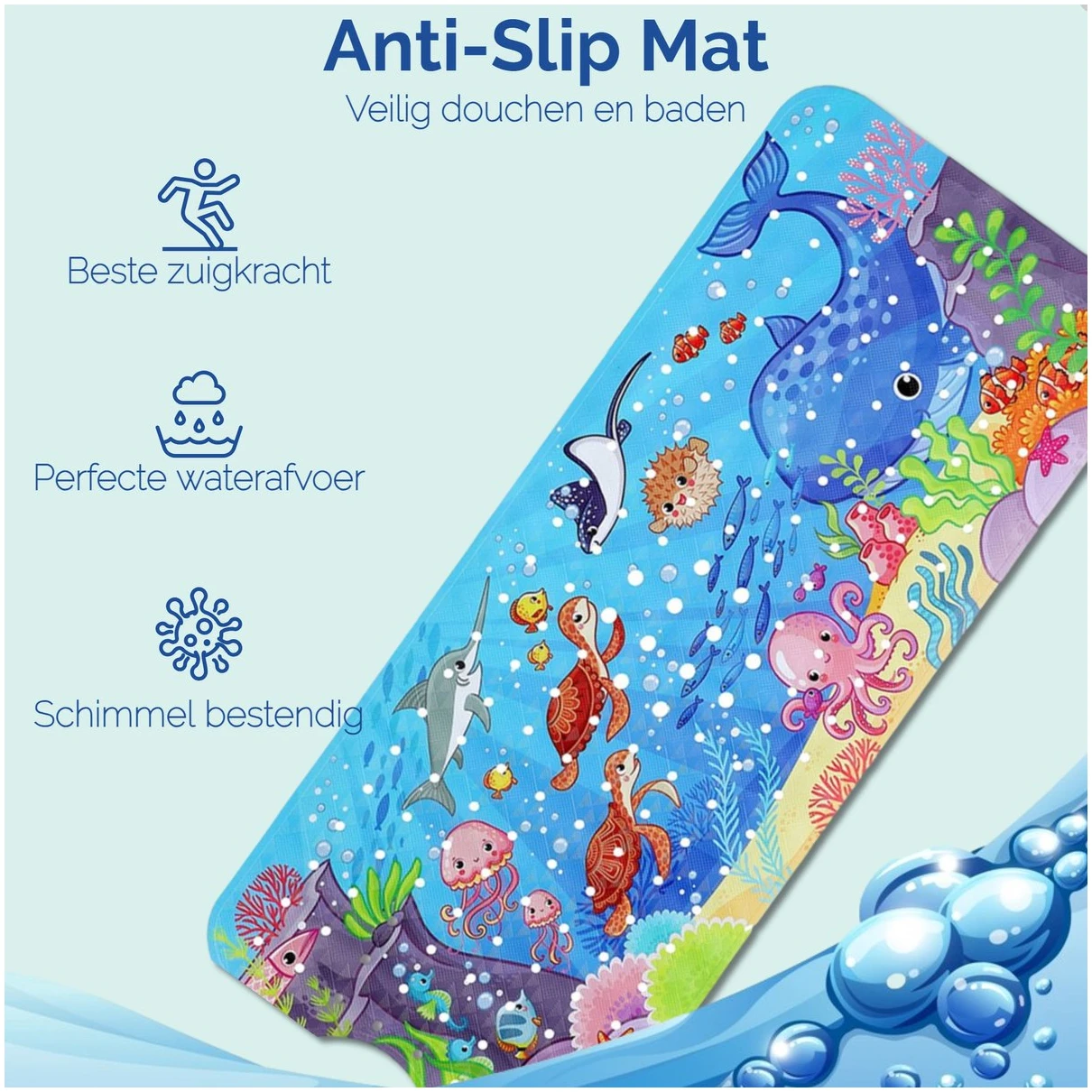 Afbeelding van HSXL - Antislipmat - 100x40CM - Incl. Netspons - Antislip Douchemat / Badmat voor Kinderen met Zuignappen –