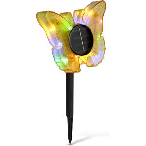 Afbeelding van Solar Tuinlamp Vlinder Geel – LED Buitenlamp – Kleurveranderend & Warm Wit – Steeklamp – IP44