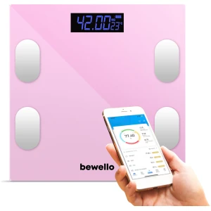Afbeelding van Smart Weegschaal met App – Digitale Personenweegschaal 180 kg – Bluetooth – Glazen Weegschaal – Roze